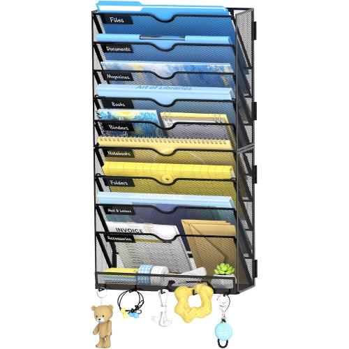 SUPEASY 10-Tier Wall File Organizer with Hooks, Hanging File Organizer