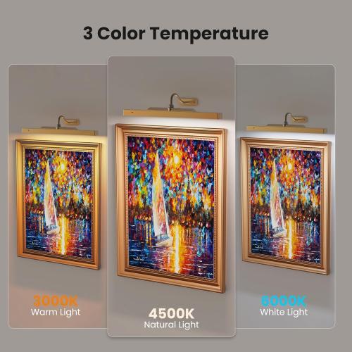 Wireless Picture Light Battery Operated, 1Pack Remote Control Painting Light with Timer, 13Hrs Service Life Art Display Light for Picture Frame Artworking Portrait, Poster, Photo, Mirror -Brass