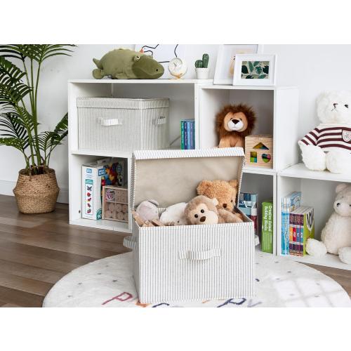 StorageWorks Fabric Storage Bins with Lid, Decorative Storage Boxes for Shelves, Stackable Closet Organizer Basket with Handles, Large, Stripes, 2-Pack