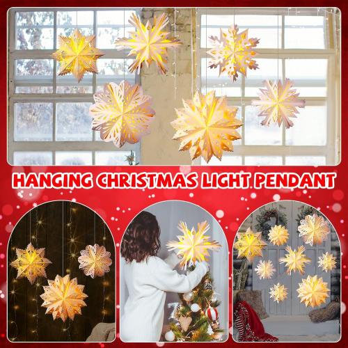 Baquler 12 Pcs Winter Paper Snowflake Lanterns with LED Light 19.7'' Large 3D Paper Star Lanterns Hanging Snowflake Lamps for Winter Weddings Holiday Party Decor (White)