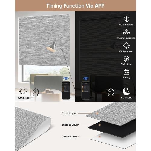 Kincmo Motorized Blinds with Remote,100% Blackout Motorized Roller Shades Work with Apple Homekit,Alexa,Google, Custom Electric Blinds with App,Voice Control (Dreamy Grey)