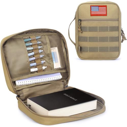 Tactical Bible Cover For Men,Large Bible Case With Shoulder Strap,Water-Resistant Book cover With Handle,Multi-Functional Carrying Bible Holder Bag For Church,Study,Spiritual