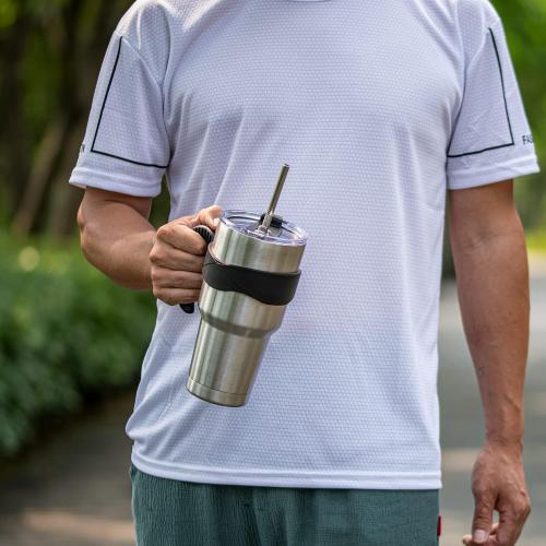 koodee 30 oz Tumbler with Handle Stainless Steel Double Wall Vacuum Insulated Tumbler Cup Coffee Travel Mug with Lid and Straw (30 oz, Stainless Steel)