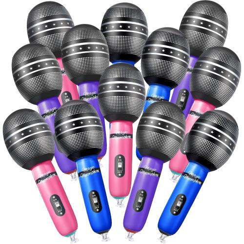 Zhanmai 12 Pieces Inflatable Microphones for Kpop Birthday Party Blow up Fake Microphone Prop Toy for Rock Star Musical Singer Concert Karaoke 80s 90s Movie Party Supplies (Vibrant Color)