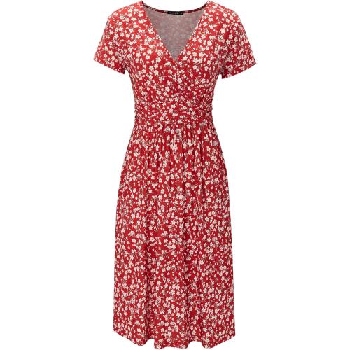 Size XL....Women's Summer Short Sleeve V-Neck Floral Short Party Dress with Pockets