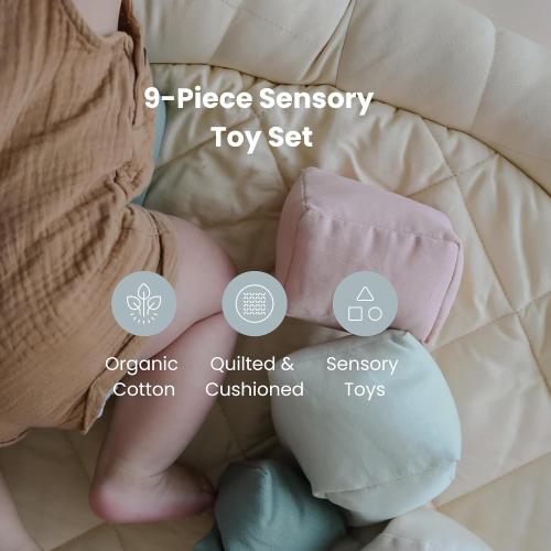 Snuggle Me® Baby Play Gym - 100% Organic Cotton Twill Tummy Time Mat with 9-Piece Sensory Toy Mobile, Baby Gym Activity Center with Machine-Washable Base (0-36 Months)
