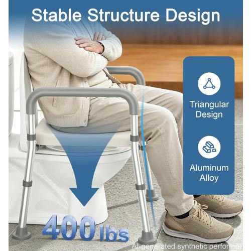 Soundfuse Toilet Seat Riser for Seniors, Raised Toilet Seat with Handles, Adjustable Height & Width, 400lb Handicap Elevated Toilet Seat, Fit Any Toilet