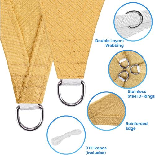StorageTastic Triangle Sun Shade Sail - 16' x 16' x 16', UV Block Awnings for Patio Shade with Ropes Resist Wear, Tear & Fade, Breathable Sunshades for Outdoor Patio, Garden, Deck, Yard (Sand)