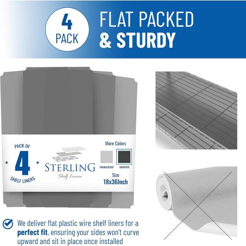 Sterling Shelf Liners Wire Rack Covers: Long-Lasting Shelf Liner Cover for Wire Shelving: Premium Cover Mats for Shelves in Pantry, Closet, etc: 18x36 Inch: Graphite, Set of 4