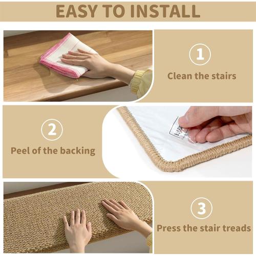 Bullnose Carpet Stair Treads, Non Slip Stair Treads for Wooden Steps Indoor, Stair Runner, Soft Stair Rugs, Edging Stair Protectors, Washable, 29.5x9.5x1.5 14pcs, Beige