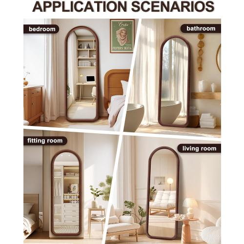 Delma Arched Full Length Mirror, Free Standing Floor Velvet Finish Frame Mirror for Leaning or Hanging, Soft Touch Bedroom & Living Room Decor, Brown