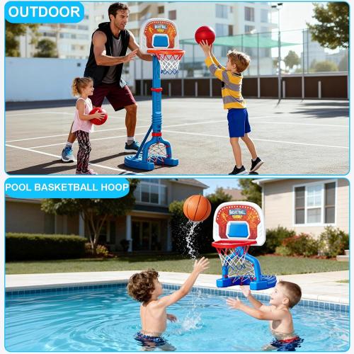 Toddler Basketball Hoop Indoor, Adjustable Kids Basketball Hoop and Soccer Goal for Ages 1-3 3-5, Portable Mini Basketball Hoop Set with 4 Balls for Boys Girls Child Indoor Outdoor Poolside MAY HAVE MISSING ACCESSORIES