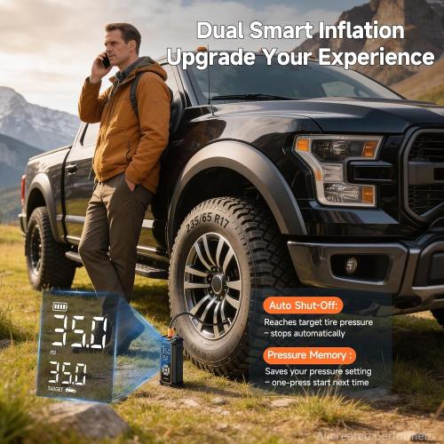 OlarHike Tire Inflator Portable Air Compressor, Dual Power-3 * 2000mAh & 12V DC