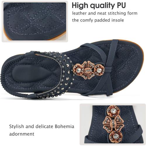 Size 5....Alicegana Womens Sandals Shoes Comfort Walking with Non Slip on Casual Summer Beach Shoes Dress Ankle Elastic Jeweled Bohemian Flats