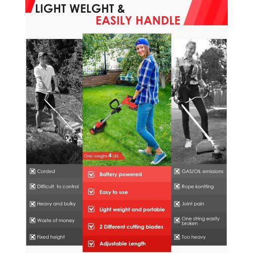 Electric Weed Wacker, Cordless 3 in 1 Weed Eater Battery Powered, Foldable 2.0Ah Battery Operated Stringless Grass Trimmer, Lawn Edger,Adjustable Height Electric Mower for Garden‼️incomplete‼️