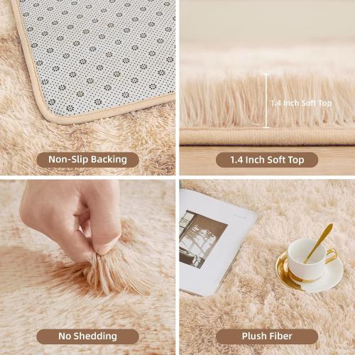 Litanika 4x6 Shag Area Rug for Living Room Bedroom, Tie-Dyed Beige High Pile Soft Plush Shaggy Furry Cream Bedside Playroom Dorm Carpet, Non-Slip, Non-Shedding Modern Indoor Floor Rug