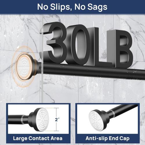 ENJOYBASICS 2 Pack Adjustable Spring Tension Curtain Rods 32 to 66 Inches, Stainless Steel Matte Black Shower Rod No Drilling for Window, Bathroom, Closet, Room Divider, 7/8 Diameter