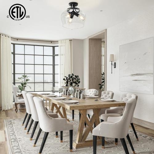 VONLUCE Semi Flush Mount Ceiling Light, 13.8 Ceiling Light Fixture with Clear Glass Shade, E26 Base, 3-Bulb Industrial Lighting Fixture for Hallway Entryway Bedroom, Matte Black, ETL Certificated