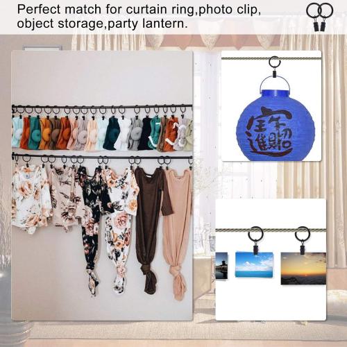 42 Pack Curtain Rings with Clips 1.26 Interior Diameter,Metal Drapery Ring with Clips Compatible with up to 1 inch Drapery Rod,Strong Vintage Decorative Rustproof Drapery Ring with Hooks(Black)