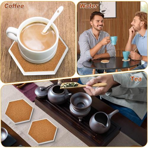 Zopeal 50 Pcs Ceramic Tiles for Crafts with Cork Backing Pad, Hexagon