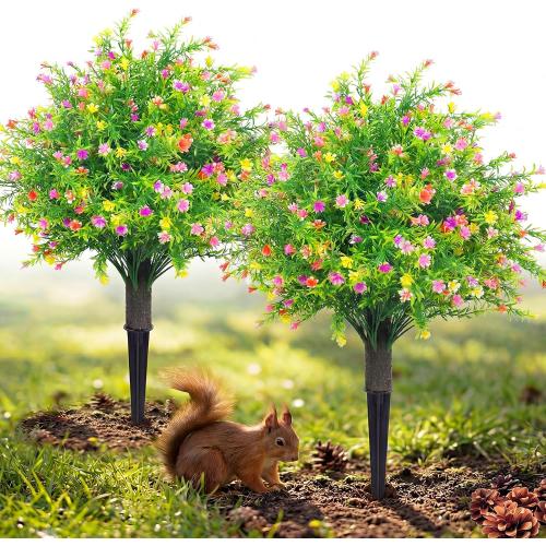 Artificial Topiary Boxwood Ball Trees with Ground Spike Set of 2 22 Outdoor Faux Plants Realistic Fake Bushes Lifelike Shrubs Decorations for Outdoor Indoor Front Porch Garden (Colourful, 22in)