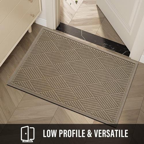 Beige 36x24 Sturdy Front Door Mat, Absorbent Muddy Dirt Resist Welcome Door Mats Outdoor Indoor, Stain and Fade Resistant, Non-Slip Rubber Backing Low Profile Doormat for Entryway