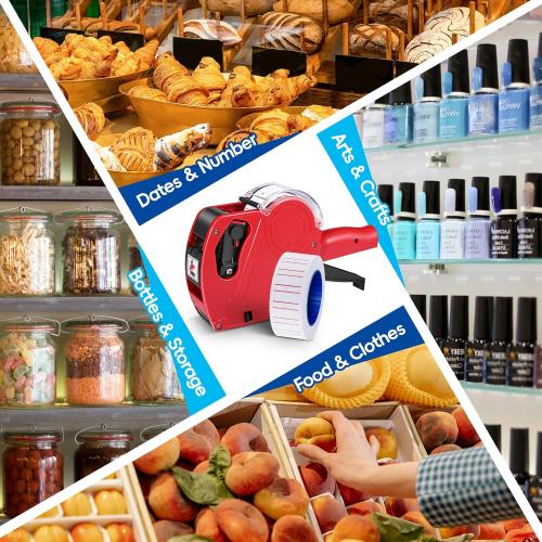 Price Gun,Handheld Price Tag Gun Red Pricing Gun with Extra 10,000 Pad Labels and 2 Pack of Inks Price Guns Tool Set for Retail, Price Stamp for Groceries Price Labeling