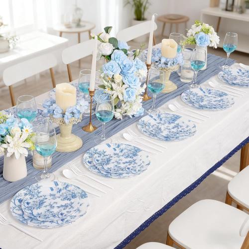 EI 60pcs Blue Plastic Plates Disposable Heavy Duty,Blue and White Floral Disposable Plates,10.25 Dinner & 7.5 Dessert Plate,Natural Fresh and Elegant Decorations for Birthdays/Tea Party/Wedding