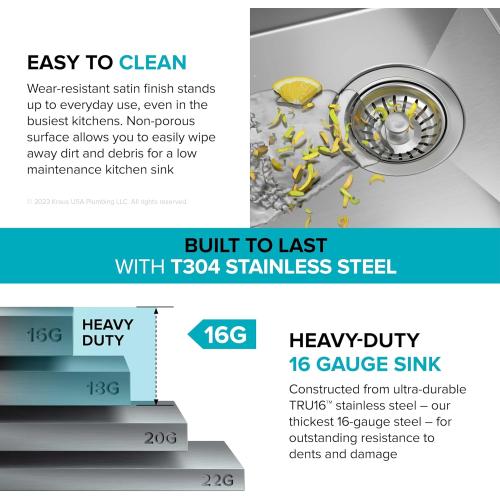 KRAUS Kore 32-Inch Undermount Workstation 16 Gauge Single Bowl Stainless Steel Kitchen Sink with Accessories, KWU110-32