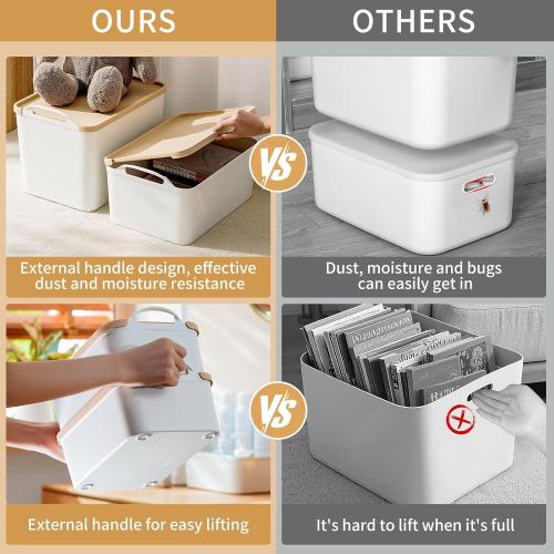 8 Packs Plastic Storage Bins with Lids Storage Organizing Containers Decorative Storage Boxes with Lids for Shelves Closet Desktop Playroom Classroom Office Drawers,White