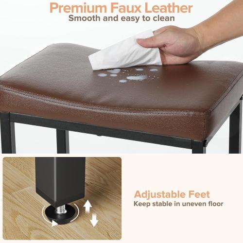 24 Inch Counter Height Bar Stools Set of 2, Compact Counter Stools for Small Spaces, Premium Faux Leather Barstools with Right-Sized Saddle Seat & Metal Legs, 15-Minute Easy Assembly, Brown