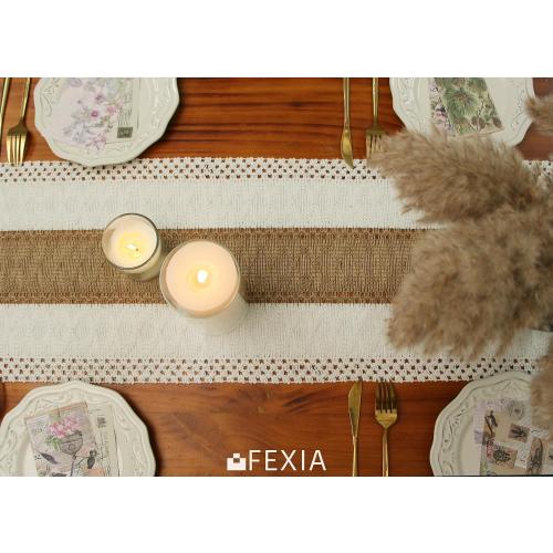 FEXIA Boho Table Runner for Christmas Thanksgiving Home Decor with Tassels 90 Inch Cream & Brown Macrame Runner for Dining & Bedroom Baby Bridal Shower Decor(12x90 Inches)