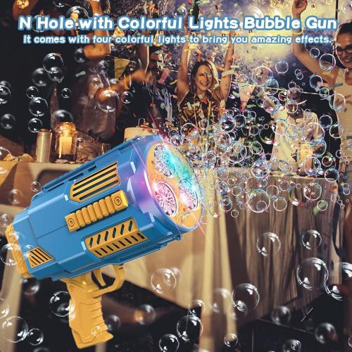 Bomoco Automatic Bubble Gun for Kids Light Up Outdoor Toy, 30 Holes Blue | Large Output, Includes Bubble Solution, Toys for Girls Boys 3-12Y, Outdoor Fun, Birthday Wedding Party Favors No Dip‼️missing 1 bottle‼️
