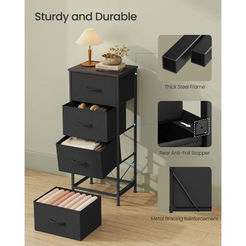 SONGMICS BELLAH Collection - Dresser for Bedroom, Chest of Drawers, Storage Organizer Unit, Closet, Entryway, Steel, 4 Drawers, Modern, Ink Black and Ebony Black ULGS314B01S