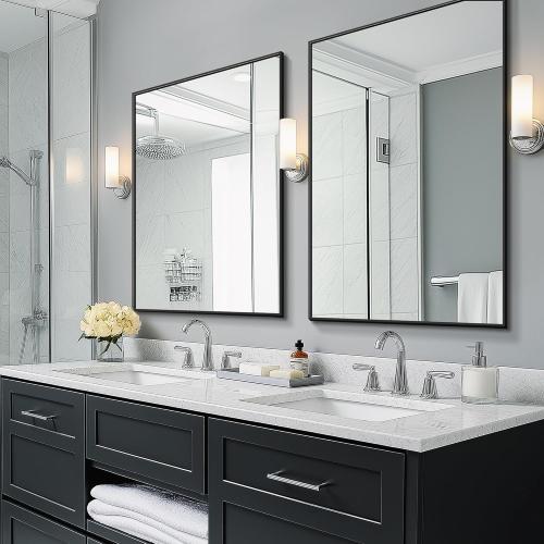 TRAHOME Bathroom Vanity Mirror for Wall, 2 Pack 36 x 24 Metal Framed Rectangular Bathroom Wall Mirror for Over Sink, HD Shatterproof Glass, Hangs Horizontally or Vertically(Black)