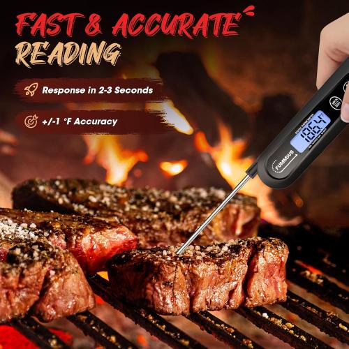 Digital Meat Thermometer - 2S Instant Read Food Thermometer with Backlight, Foldable Probe for Turkey BBQ Grill Smoker Candy, Essential Kitchen Cooking Gadget