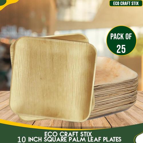 Eco Craft Stix 10 inch Square Palm Leaf Plates. Eco Friendly Dinnerware. Pack of 80  Plates. Eco-Friendly and Compostable Palm Plates. Sturdy and Durable
