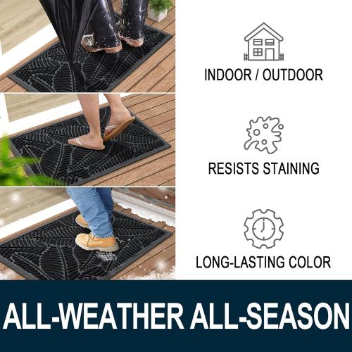 Colorxy Waterproof Doormat, Sturdy Natural Rubber Front Indoor Mat, Non Slip Low Profile Indoor Outdoor Door Mats, Stain and Fade Resistant Floor Mat, Easy Clean Patio Entrance Mat, 29.5''x17'', Black