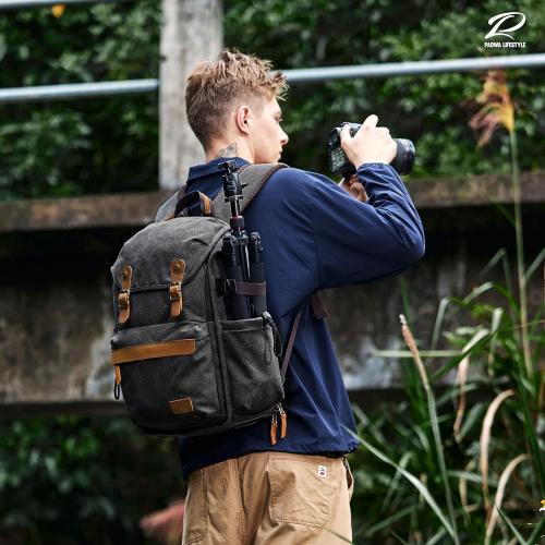 Padwa Lifestyle Black Camera Backpack - Weather Resistant Canvas Camera Bag for Photographers with Multi Compartments&Tripod Holder,Great Gift for Camera Backpacks,Drone bag and Travel bag