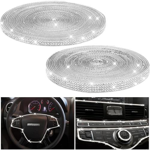 Frienda 2 Rolls 30 Ft Bling Car Trim Self Adhesive Glitter Crystal Rhinestone Car Interior