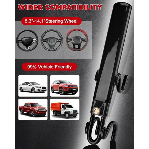 Tevlaphee Steering Wheel Lock Anti-Theft Car Device Heavy Duty Security Car Lock Antitheft Locking Devices Great Deterrent Adjustable Car Wheel Lock Anti Theft for Vehicle Truck with 3 Keys(Black)