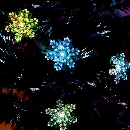 Juegoal 3 ft Pre-Lit Artificial Mini Christmas Tree, Lighted Optical Fiber Tabletop Xmas Trees with RGB Color Changing LED Lights, Snowflakes & Top Star, Festive Party Holiday Fake Multicolored Tree