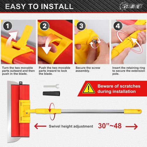 Drywall Skimming Blade Set with 30 - 48 Extension Handle 10in/16in/24in/32in Stainless Steel Skimming Blades for Wall Surface Smoothing Drywall Plaster Wallboard Includes Replaceable Blades