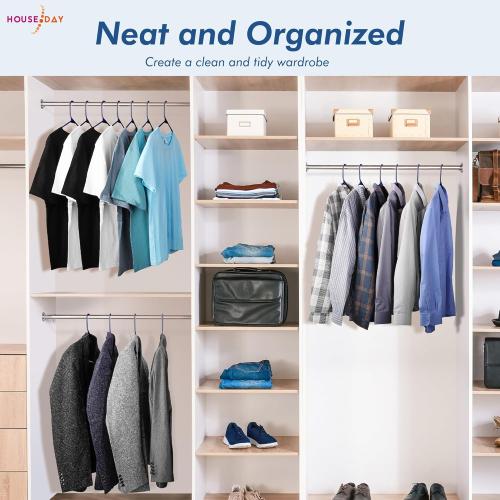 HOUSE DAY Blue Plastic Hangers 60 Pack, Clothes Hangers with Non Slip Hooks, Durable & Space Saving Coat Hanger, Light-Weight Clothing Hangers, Perfect Closet Organizer for Everyday Use