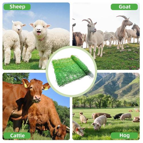 Size Large Color Green and yellow Electric Fence Netting, Electric Livestock Netting with 14 Double Barbed Poles, Suitable for Pigs, Cows, Sheep and Other Large Animals, Portable Electric Fence for Farms, Ranches
