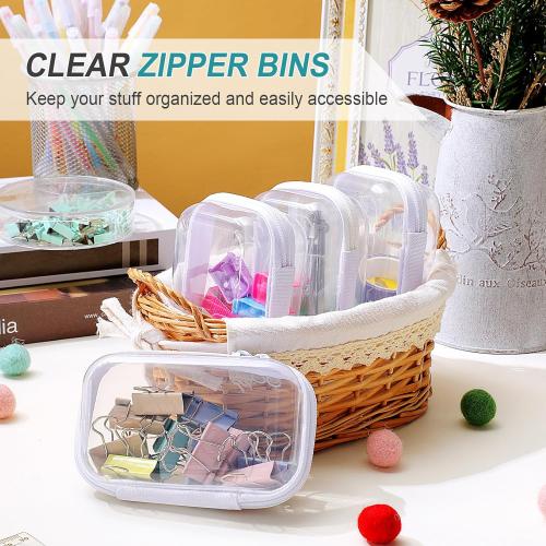 Hoolerry 4 Pcs Hard Clear Zipper Case Makeup Bags Plastic Pencil Pouch Transparent Storage Box Containers for Cosmetics, Snacks, Building Blocks, Puzzles(White,5 x 3 x 2 in)