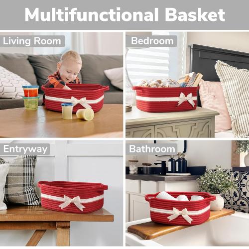 CHICVITA Small Storage Basket for Gifts, Gift Baskets Empty, Baby Basket for Toys, Towels, Decorative Woven Rope Baskets for Living Room, Red, 13x 10x 5