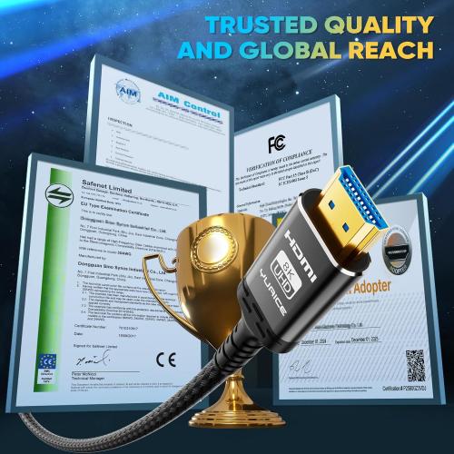 10K 8K HDMI 2.1 Cable - 10FT/3M Ultra HD Cable High-Speed Lead 48Gbps - Professional Heavy Duty Braided Cord - Multiple Size Options (1.5FT-25FT) - 4K@120Hz, 8K@60Hz, HDR, DTS:X, HDCP 2.2/2.