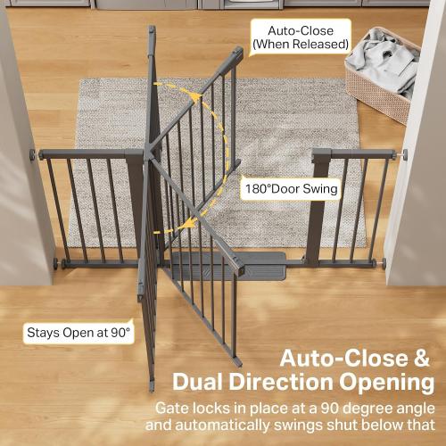 Cumbor 30-51.5 in Extra Wide Baby Gate for Stairs, Dog Gate, Cool Gray | Mom's Choice Awards Winner, Auto Close with Double Lock for Doorways, Child Gate for Toddlers & Pets, Pressure Mounted