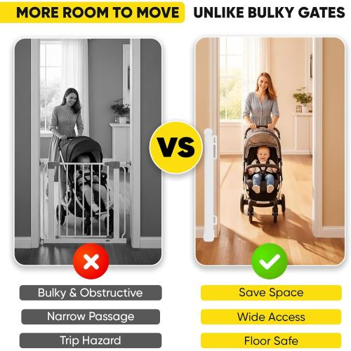 Retractable Baby Gate – 35 Tall, 55 Wide Mesh Safety Gate for Dogs & Babies, Indoor/Outdoor Use for Stairs, Doorways, Hallways, Deck & Porch – Easy One-Handed Wall Mount Design